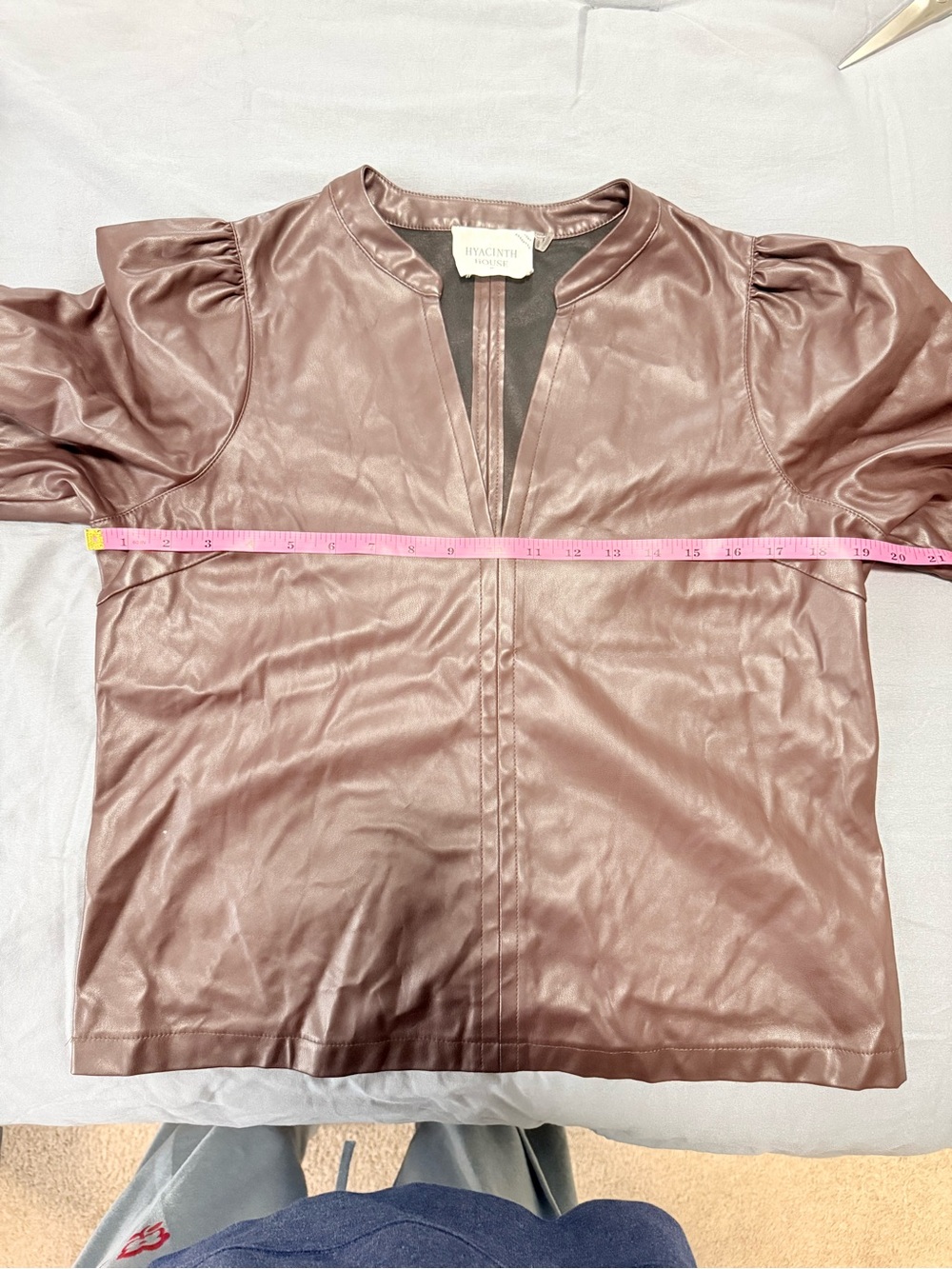 Tuckernuck Hyacinth House Brown Faux Leather Puff Sleeve Top Size M - Picture 7 of 8